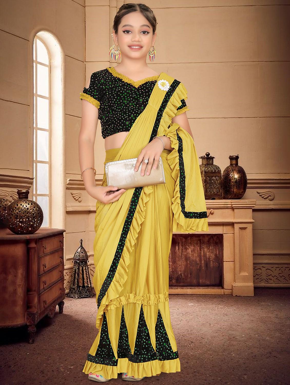 girls embellished ready to wear ruffle saree - 22060596 -  Zoom Image - 0