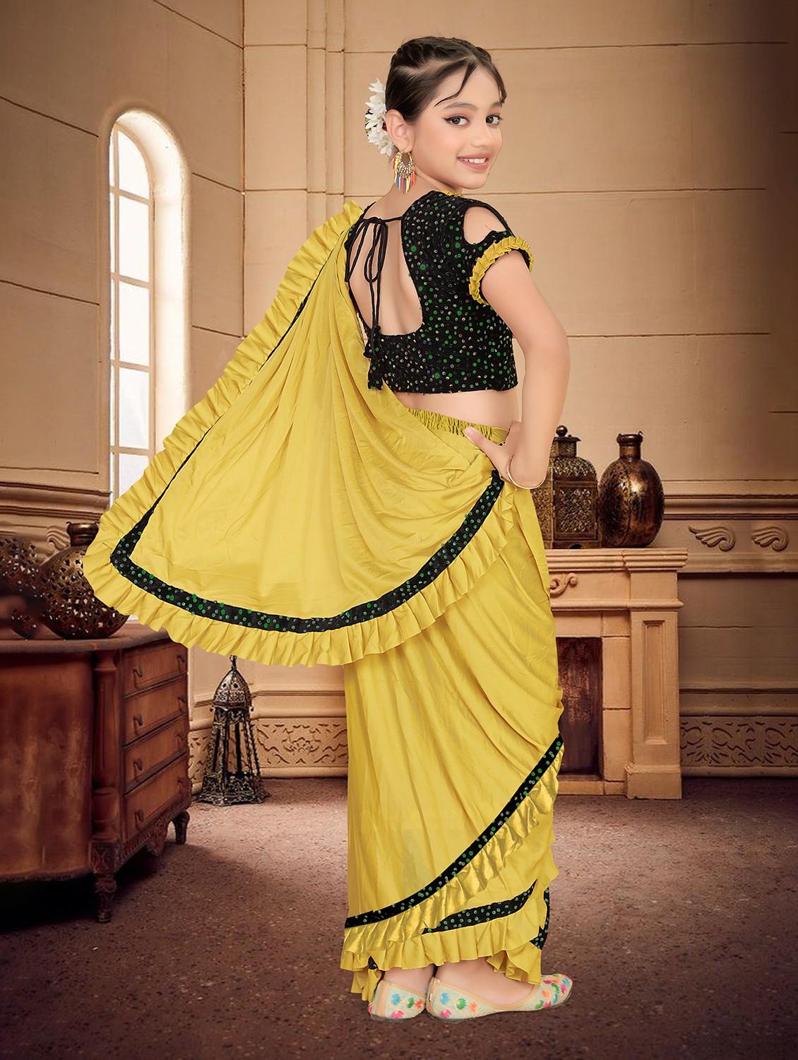 girls embellished ready to wear ruffle saree - 22060596 - Standard Image - 2