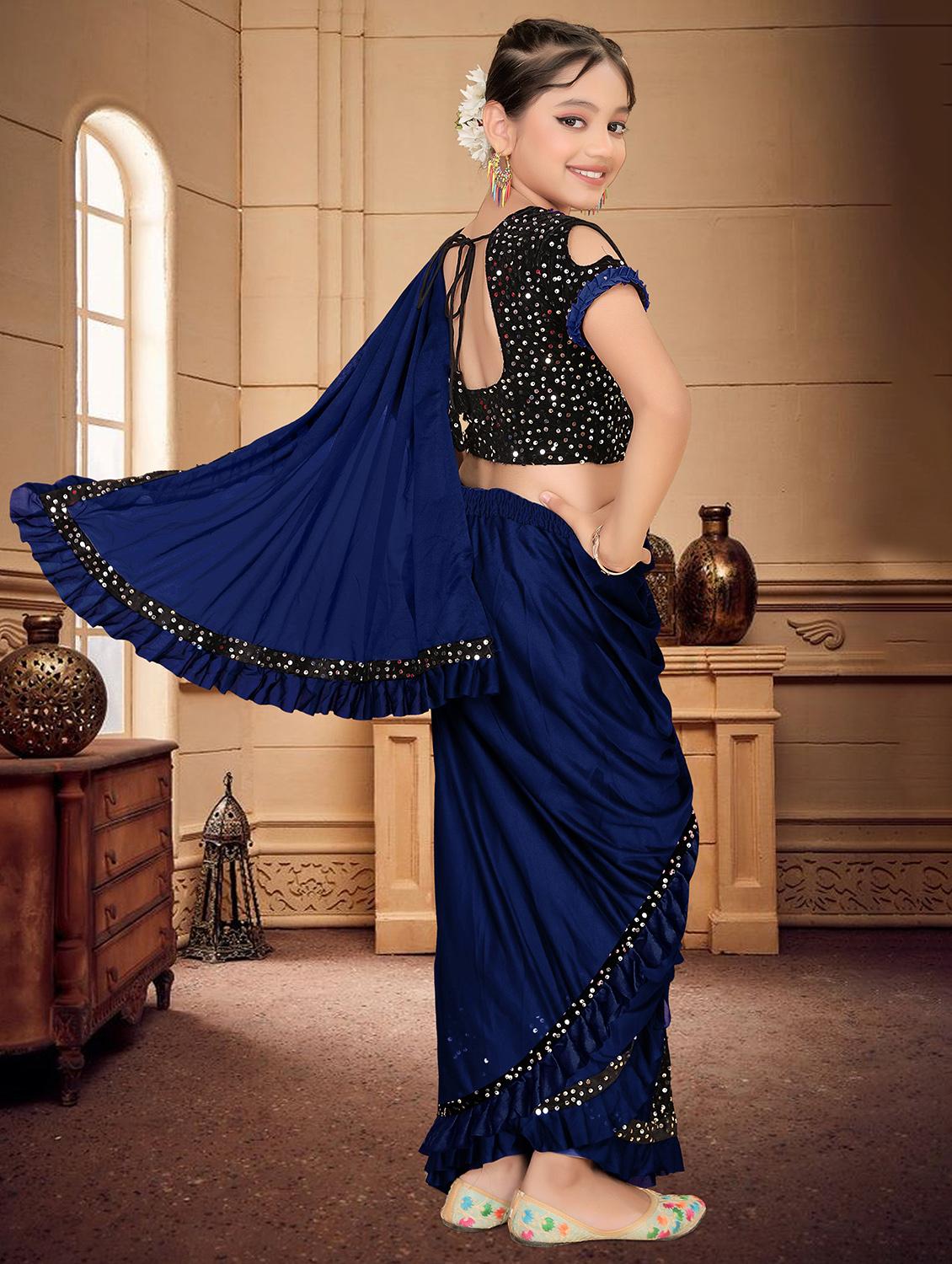 girls embellished ready to wear ruffle saree - 22060597 - Standard Image - 2