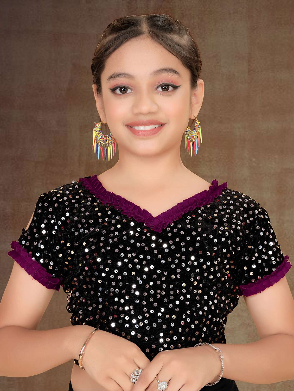 girls embellished ready to wear ruffle saree - 22060606 -  Standard Image - 2