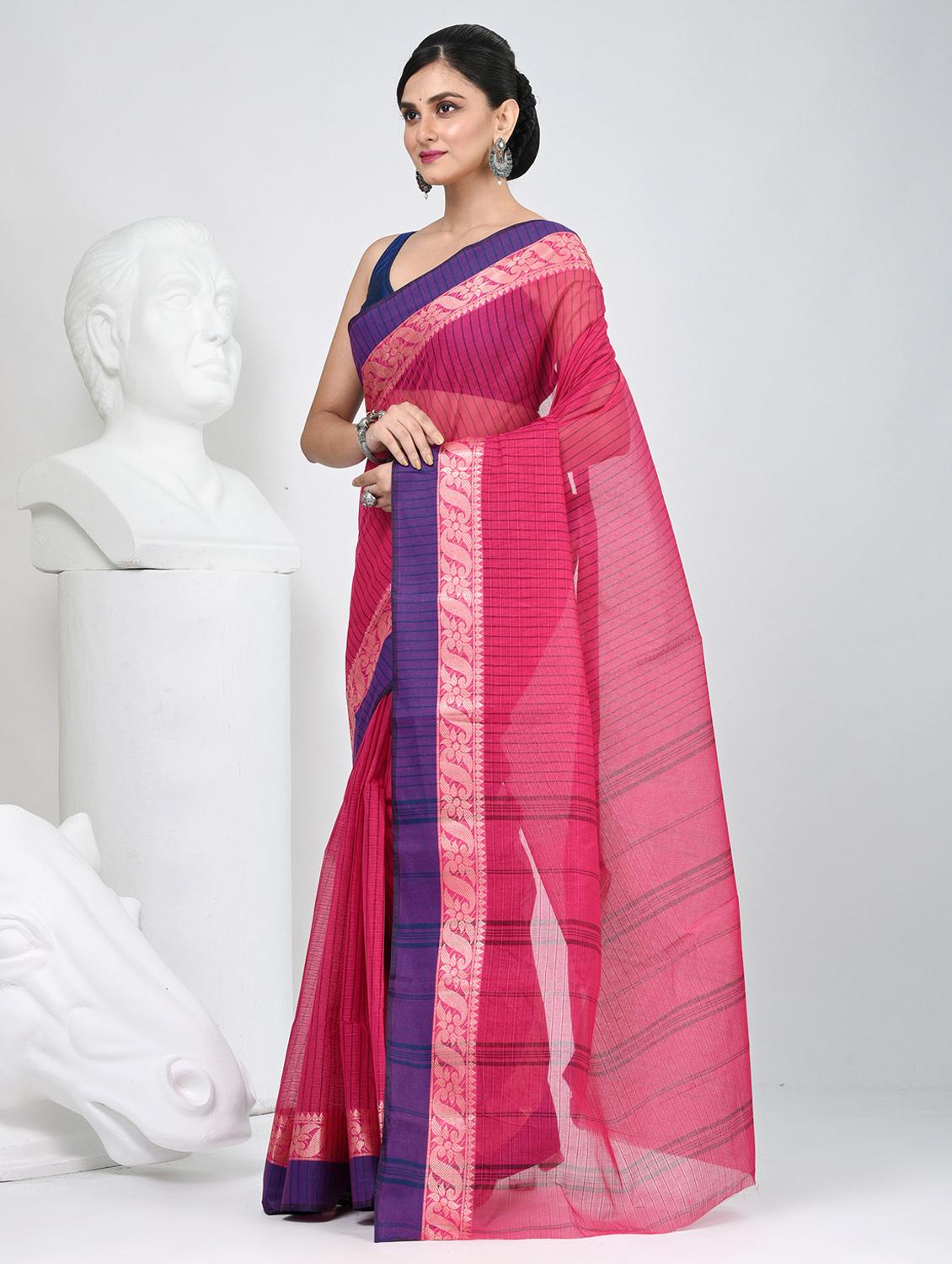 women striped tant saree - 22060665 - Standard Image - 2
