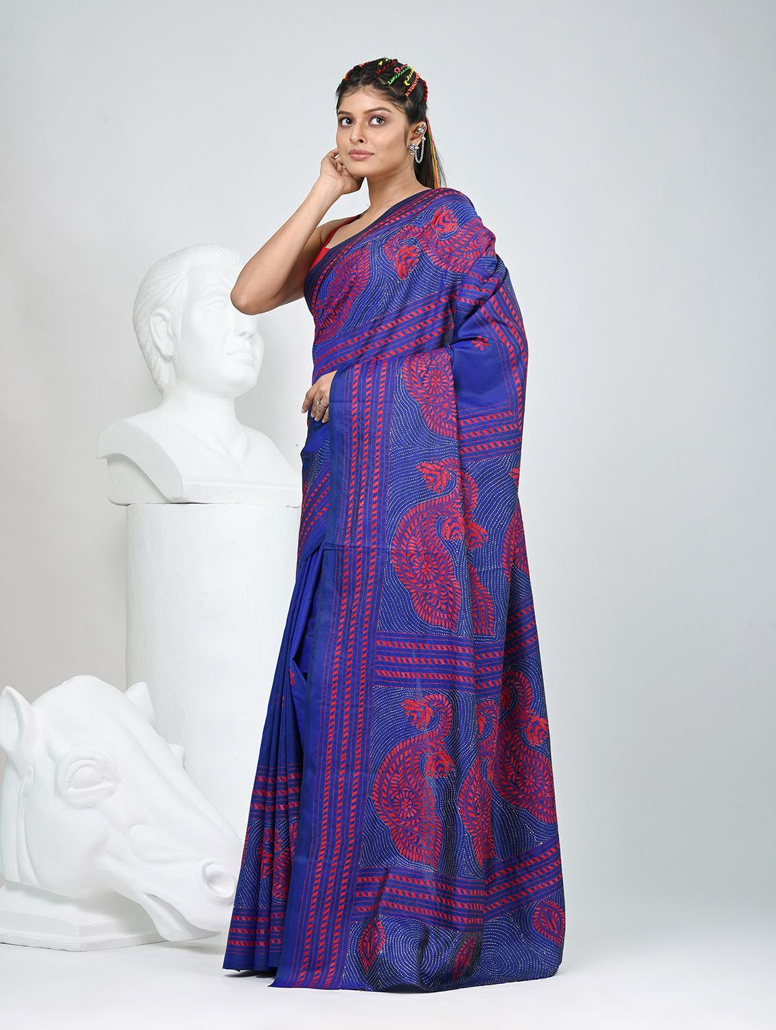 women solid with work handloom saree with blouse - 22060720 - Standard Image - 2