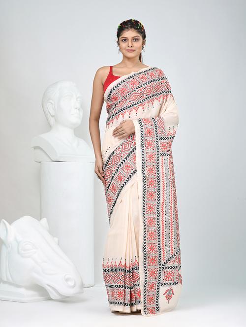 women solid with work handloom saree with blouse - 22060722 - Standard Image - 0