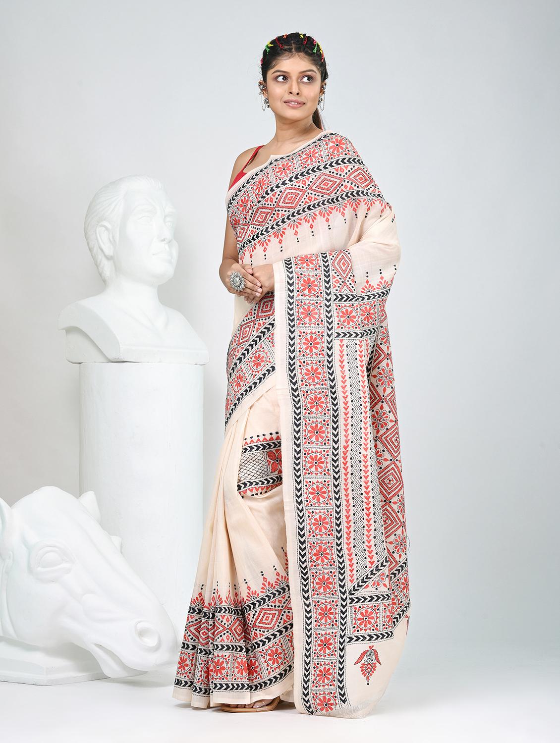 women solid with work handloom saree with blouse - 22060722 - Standard Image - 2