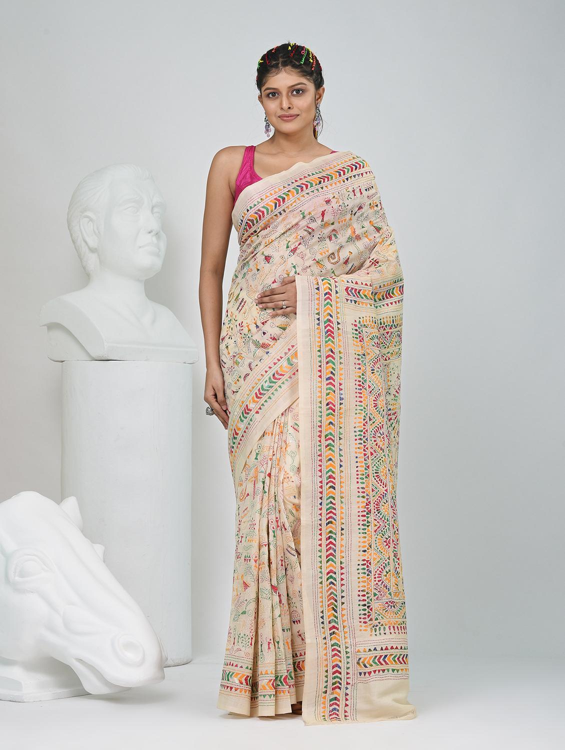women solid with work handloom saree with blouse - 22060723 - Zoom Image - 0
