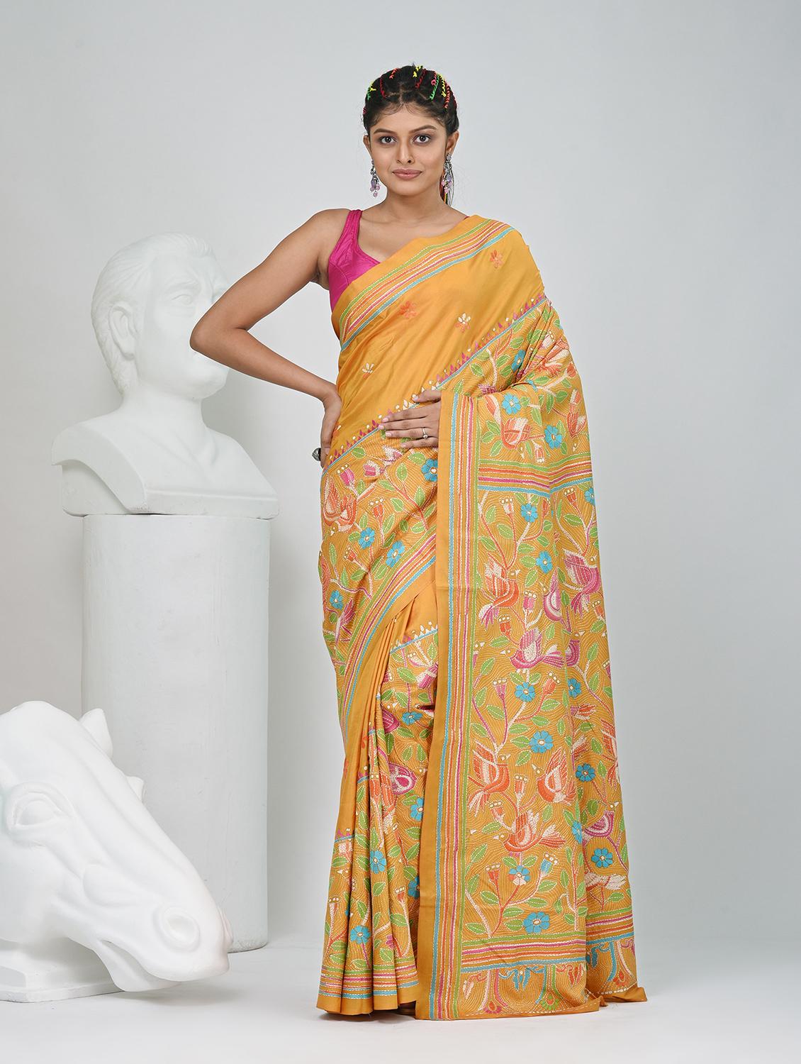 women solid with work handloom saree with blouse - 22060724 - Zoom Image - 0