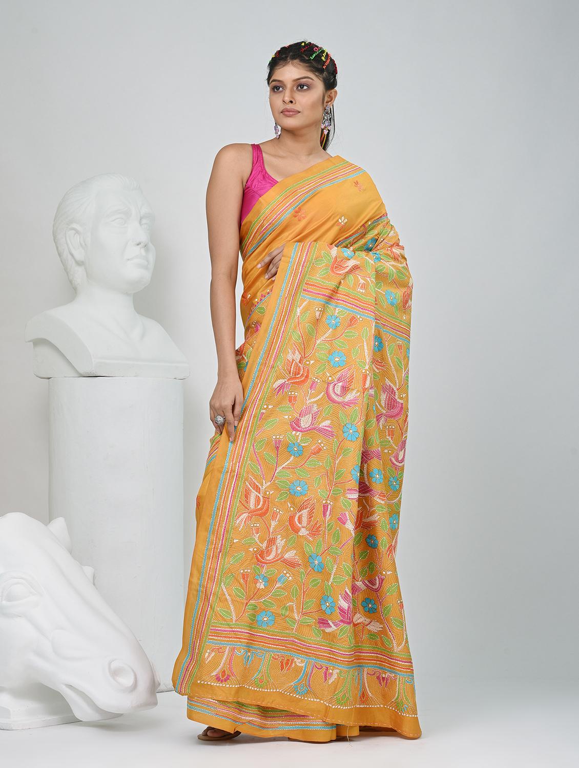 women solid with work handloom saree with blouse - 22060724 - Standard Image - 2