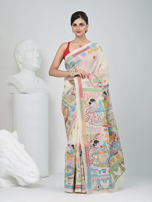 women solid with work handloom saree with blouse - 22060725 - Standard Image - 0