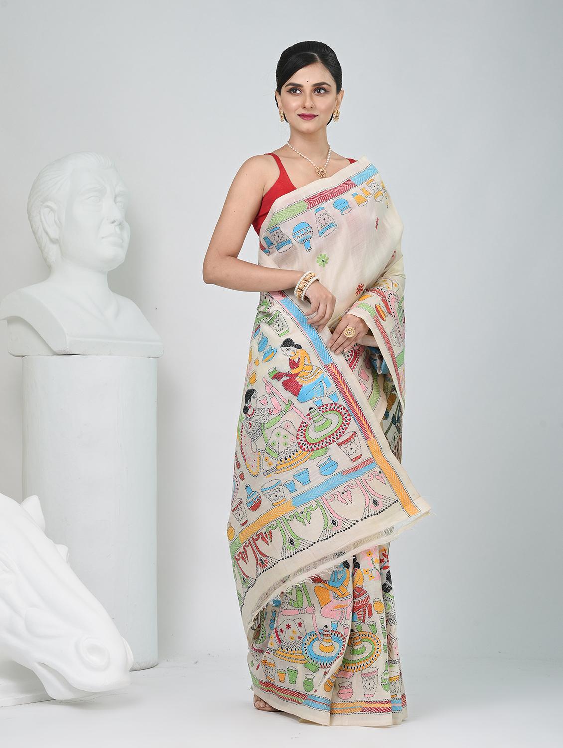 women solid with work handloom saree with blouse - 22060725 - Standard Image - 2