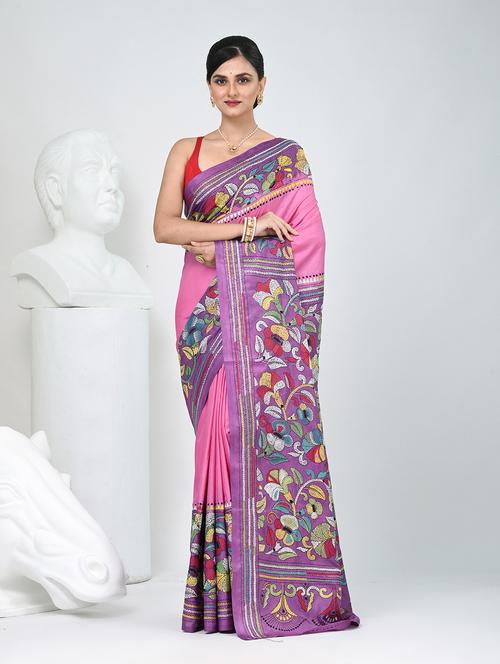 women solid with work handloom saree with blouse - 22060730 - Standard Image - 0