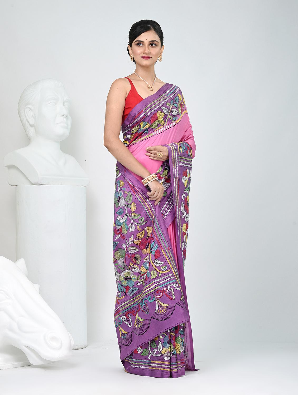 women solid with work handloom saree with blouse - 22060730 - Standard Image - 2