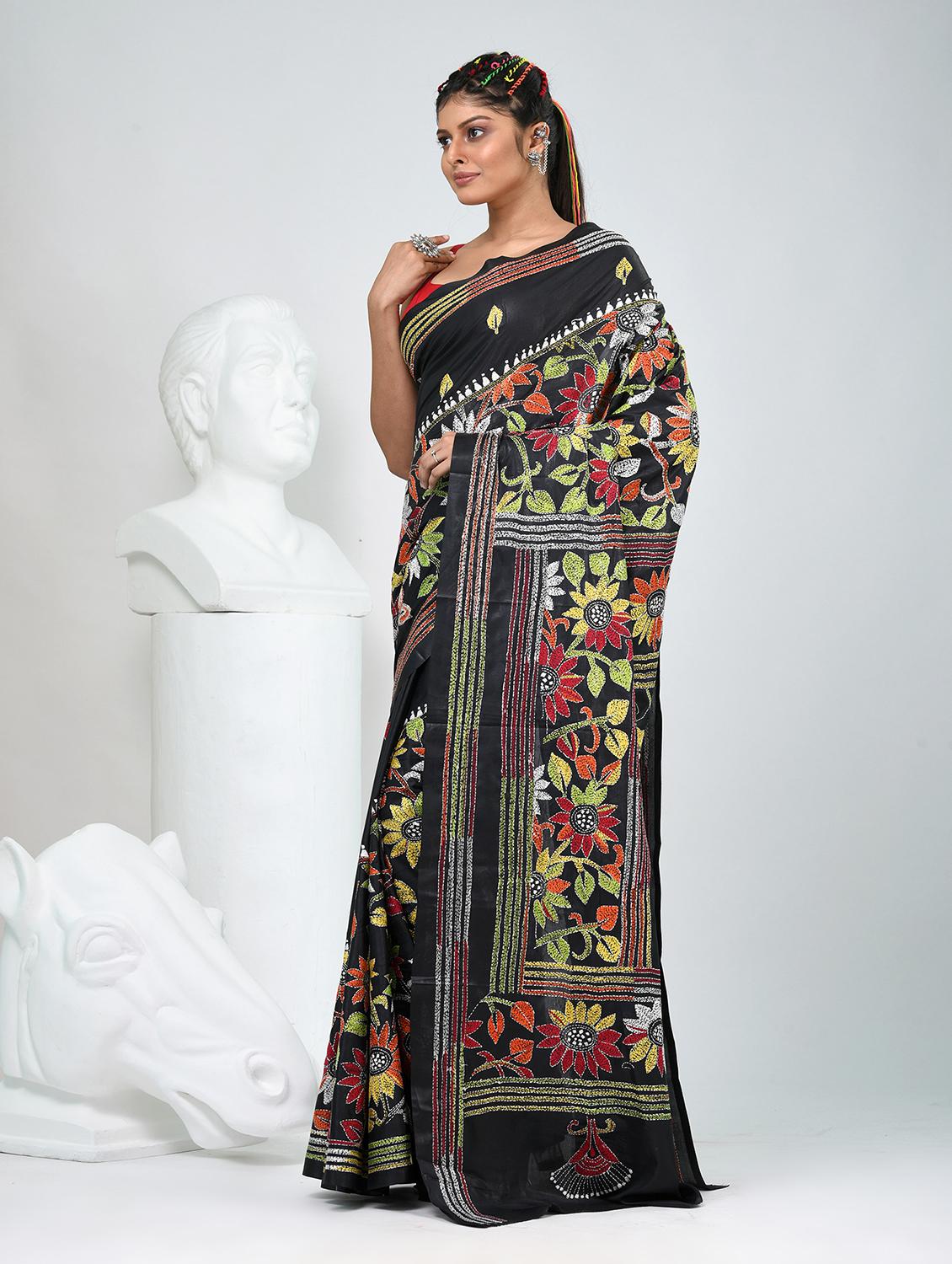 women solid with work handloom saree with blouse - 22060731 - Standard Image - 2