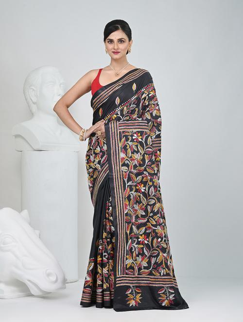 women solid with work handloom saree with blouse - 22060733 - Standard Image - 0