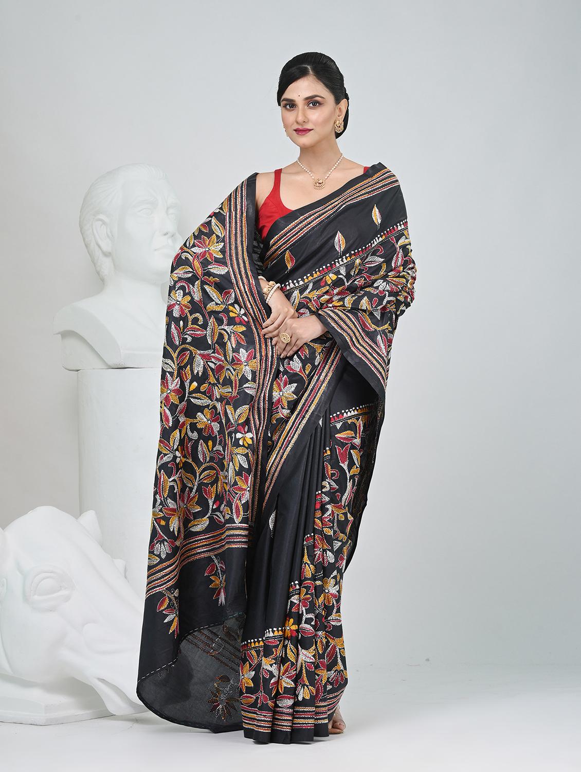 women solid with work handloom saree with blouse - 22060733 - Standard Image - 2