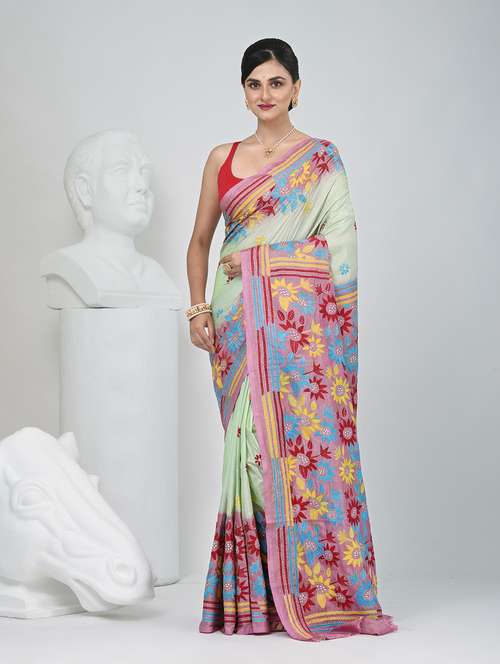women solid with work handloom saree with blouse - 22060734 - Standard Image - 0