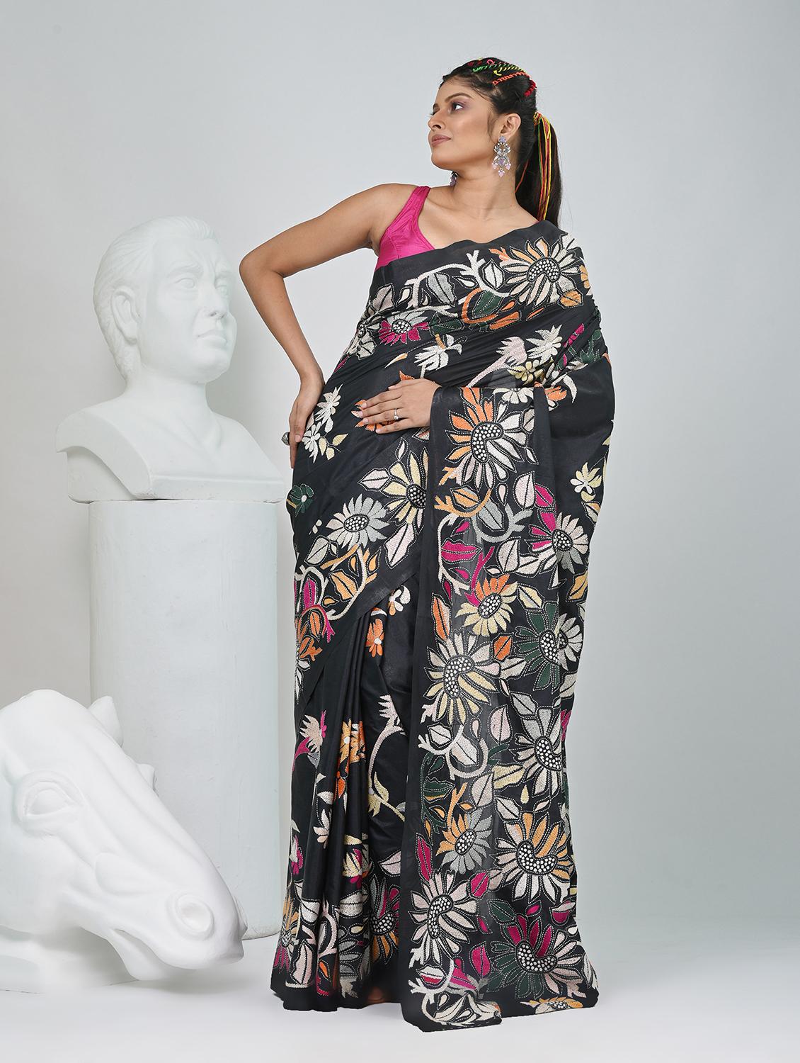 women solid with work handloom saree with blouse - 22060740 - Standard Image - 2