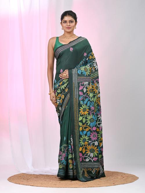 women solid with work handloom saree with blouse - 22060741 - Standard Image - 0