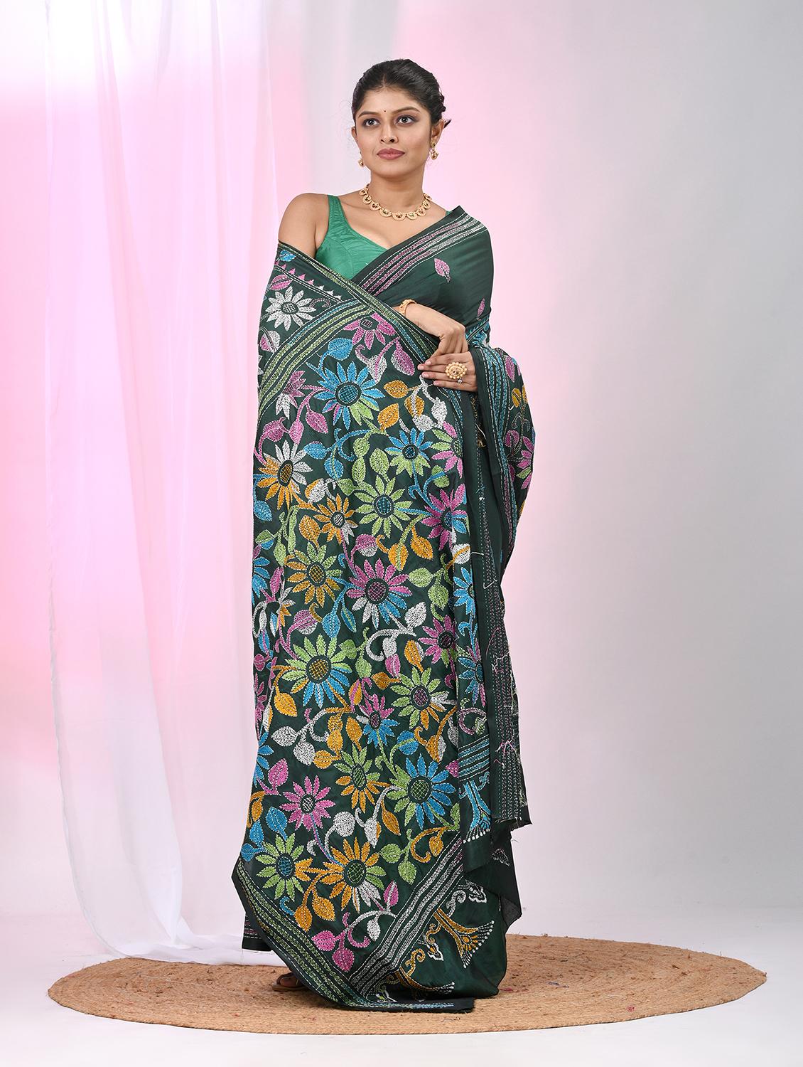 women solid with work handloom saree with blouse - 22060741 - Standard Image - 2