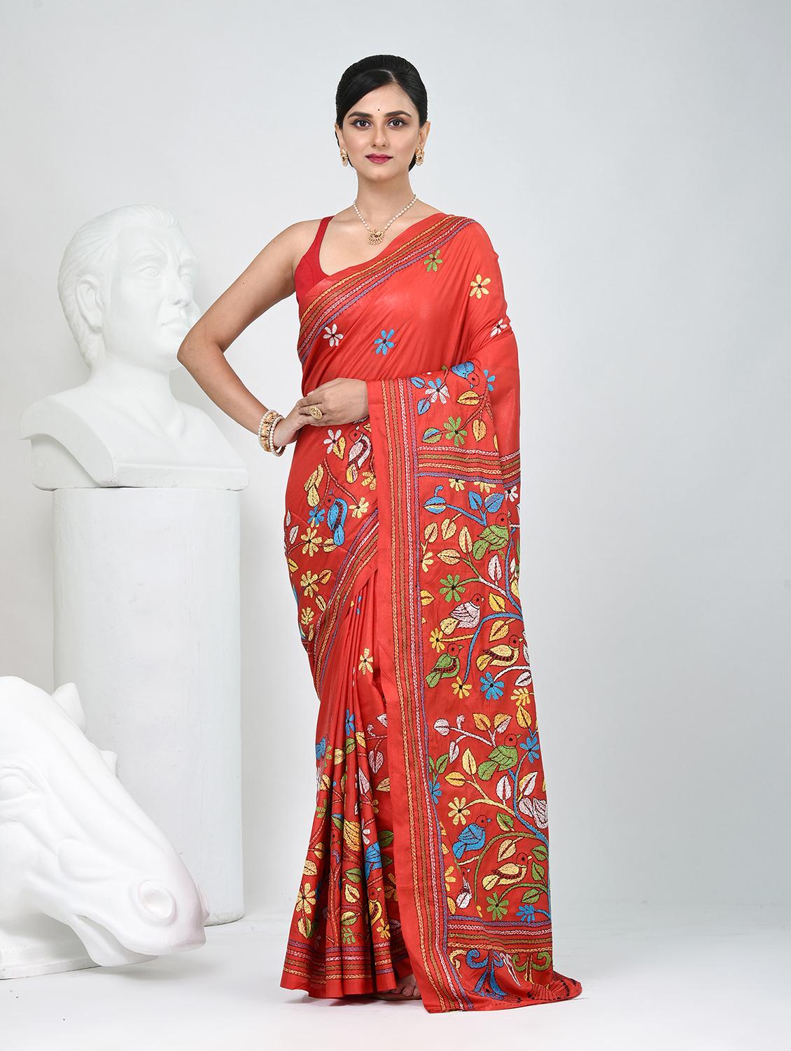 women solid with work handloom saree with blouse - 22060742 - Zoom Image - 0