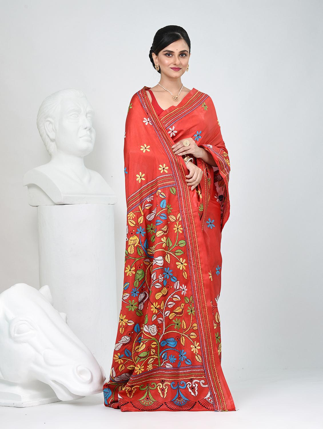 women solid with work handloom saree with blouse - 22060742 - Standard Image - 2