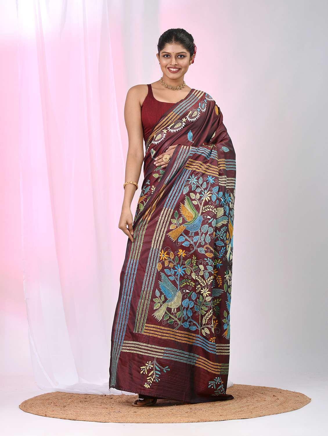women solid with work handloom saree with blouse - 22060743 -  Standard Image - 2