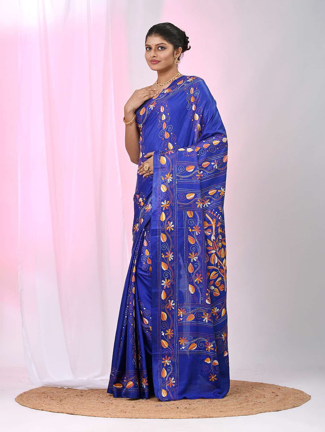 women solid with work handloom saree with blouse - 22060746 - Standard Image - 2