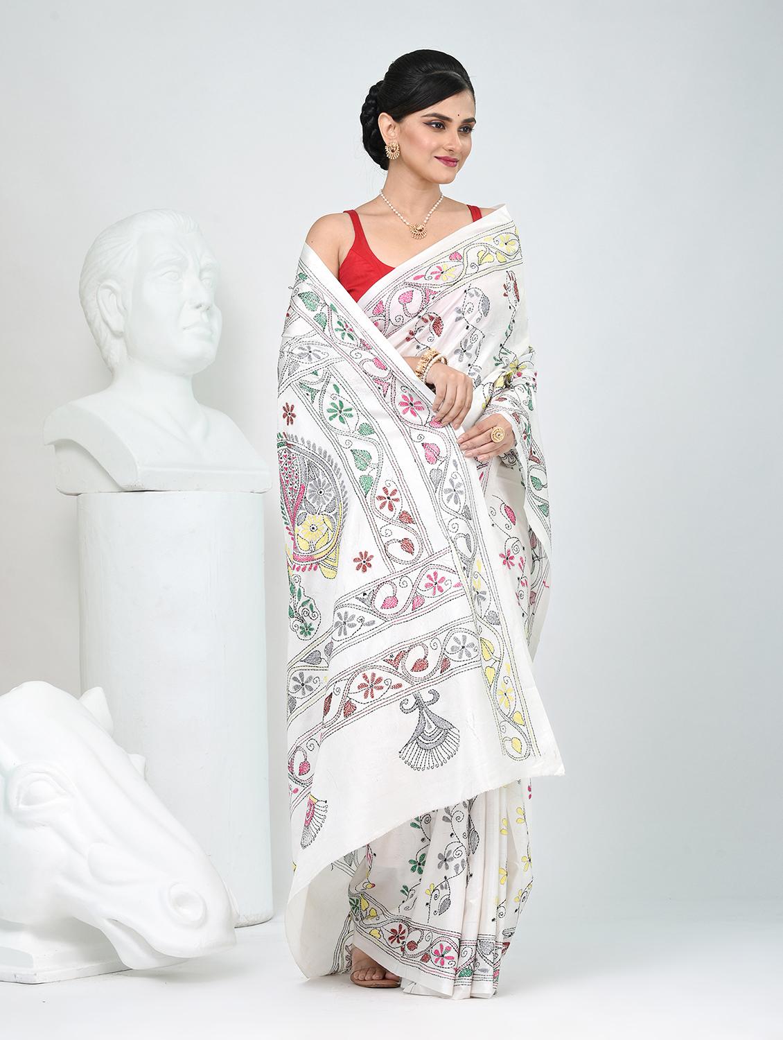 women solid with work handloom saree with blouse - 22060748 - Standard Image - 2