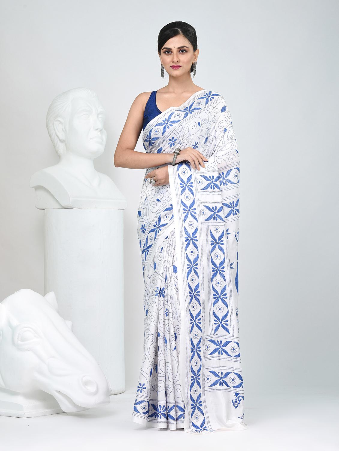 women solid with work handloom saree with blouse - 22060756 -  Zoom Image - 0