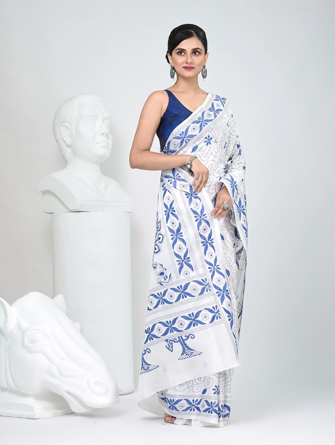 women solid with work handloom saree with blouse - 22060756 - Standard Image - 2