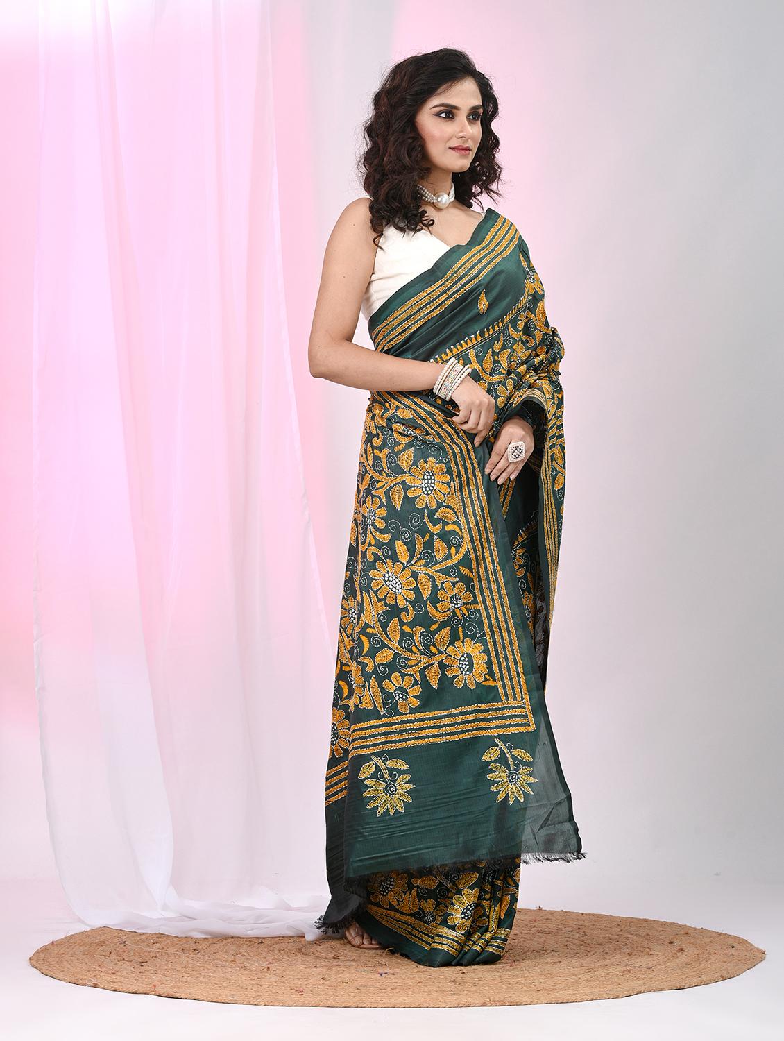 women solid with work handloom saree with blouse - 22060757 - Standard Image - 2