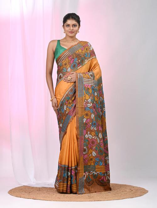women solid with work handloom saree with blouse - 22060760 - Standard Image - 0