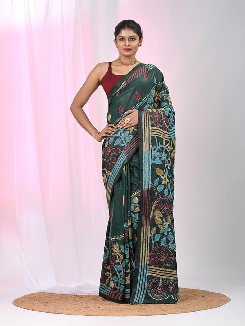 women solid with work handloom saree with blouse - 22060761 - Standard Image - 0
