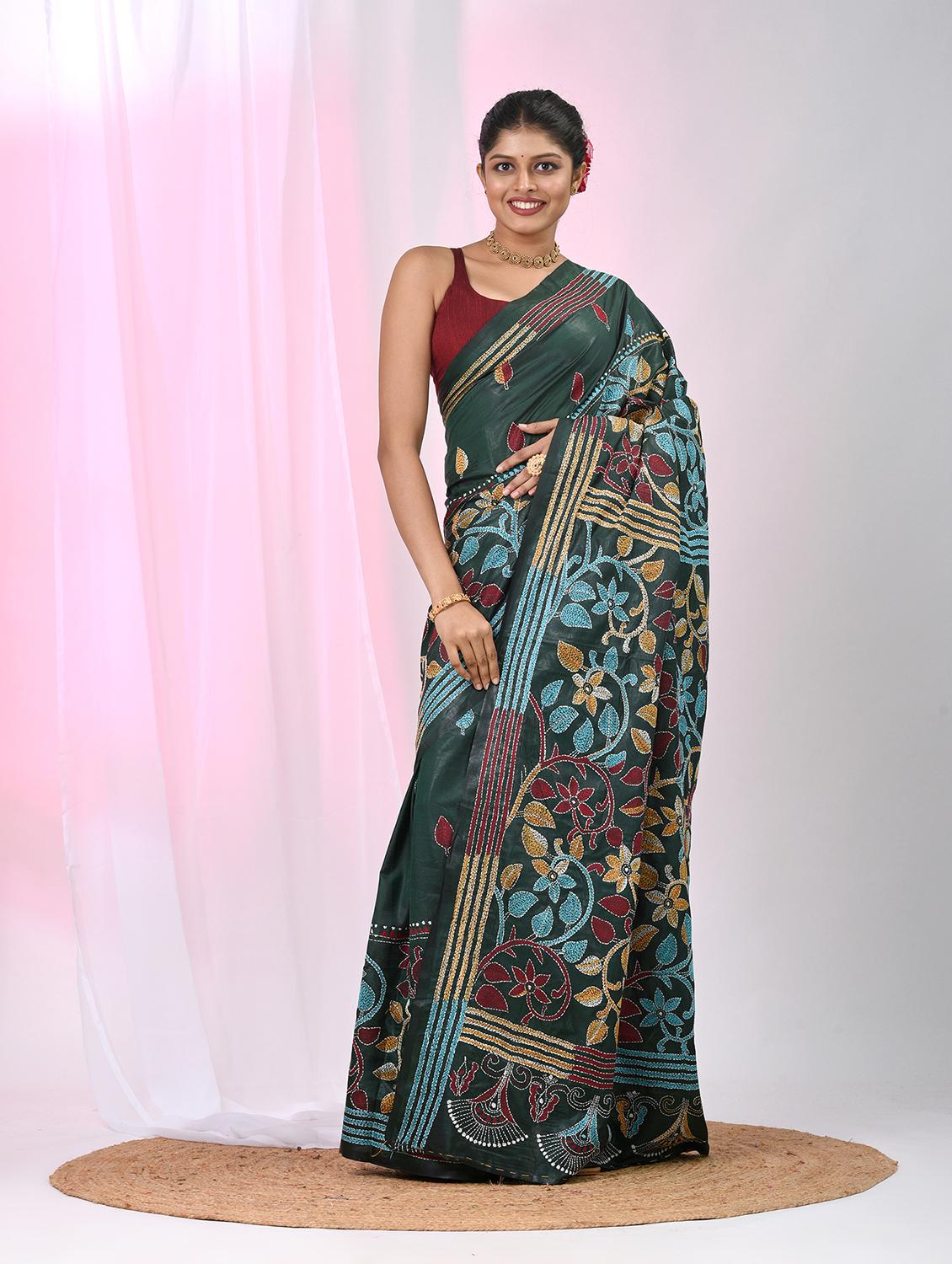 women solid with work handloom saree with blouse - 22060761 - Standard Image - 2