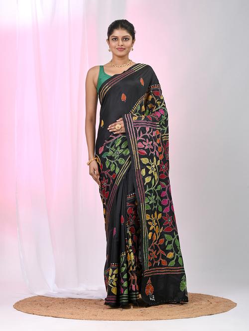women solid with work handloom saree with blouse - 22060762 - Standard Image - 0