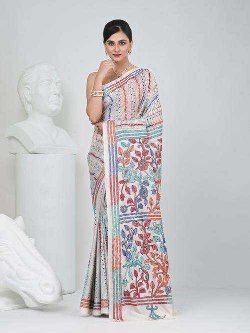women solid with work handloom saree with blouse - 22060763 - Standard Image - 0