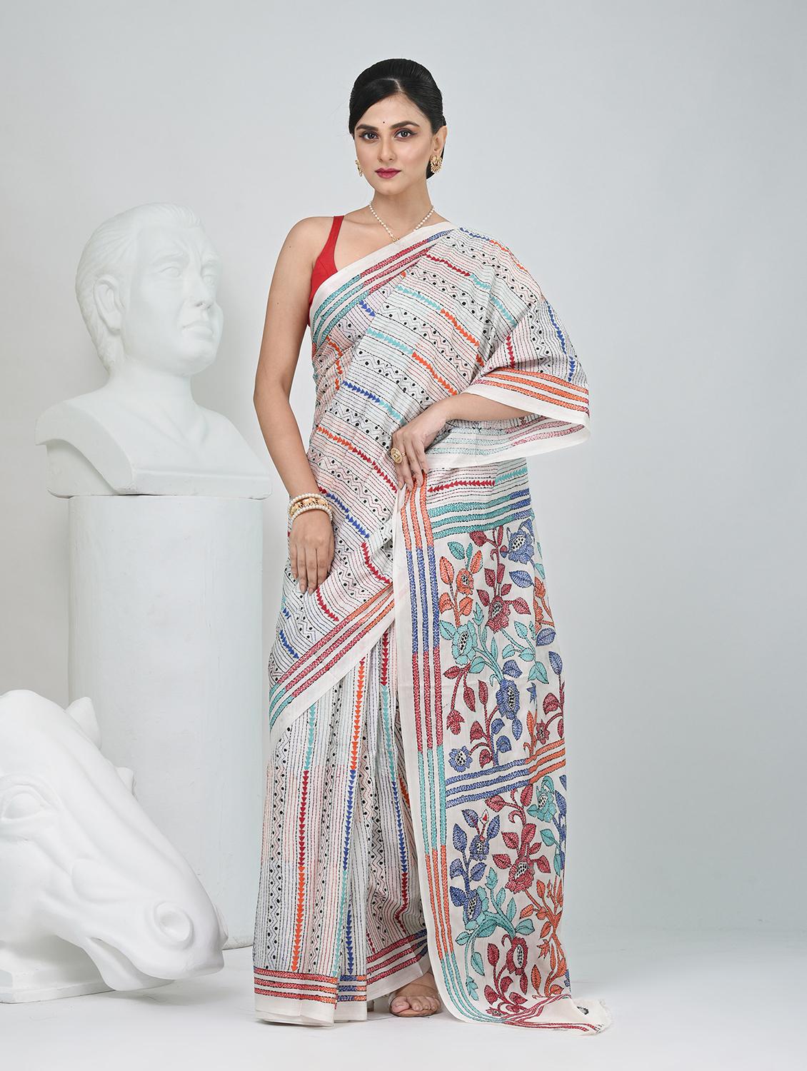 women solid with work handloom saree with blouse - 22060763 - Standard Image - 2