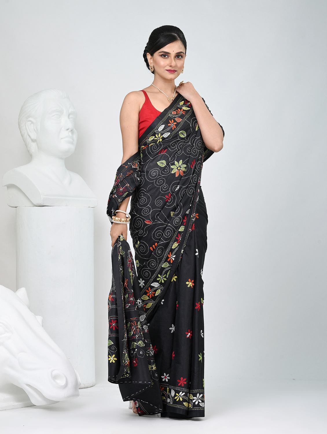women solid with work handloom saree with blouse - 22060765 - Standard Image - 2