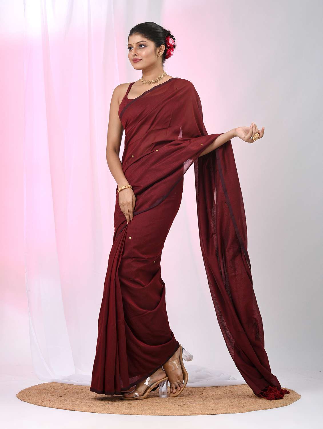 women solid with work handloom saree with blouse - 22060830 -  Standard Image - 2