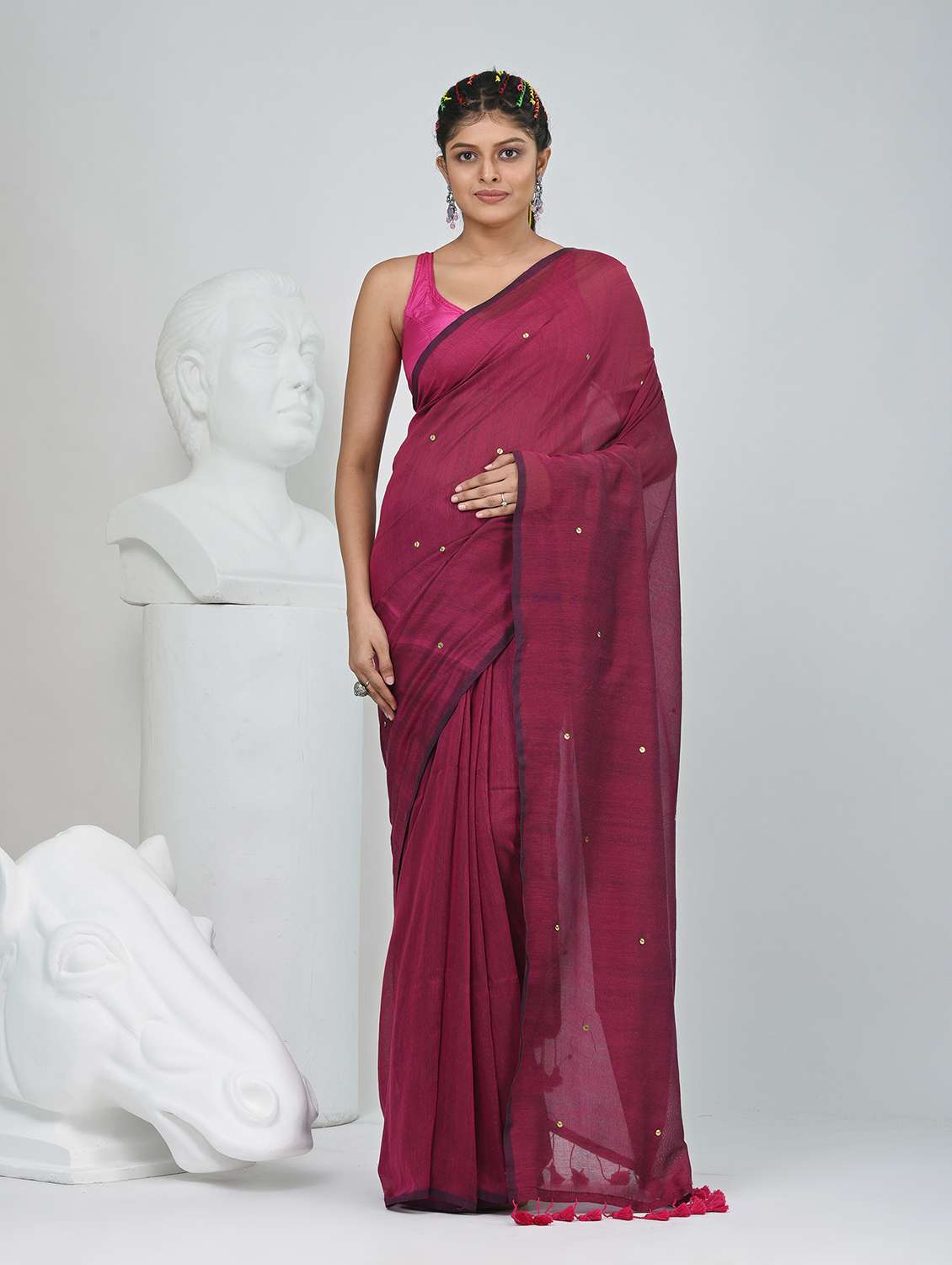 women solid with work handloom saree with blouse