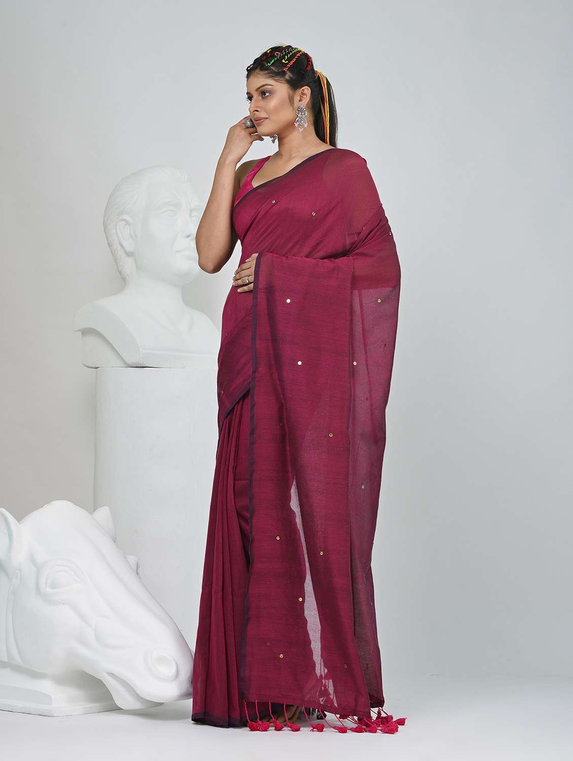 women solid with work handloom saree with blouse - 22060833 -  Standard Image - 2