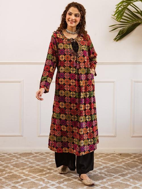women printed long sleeve kurta palazzo set - 22060860 - Standard Image - 0