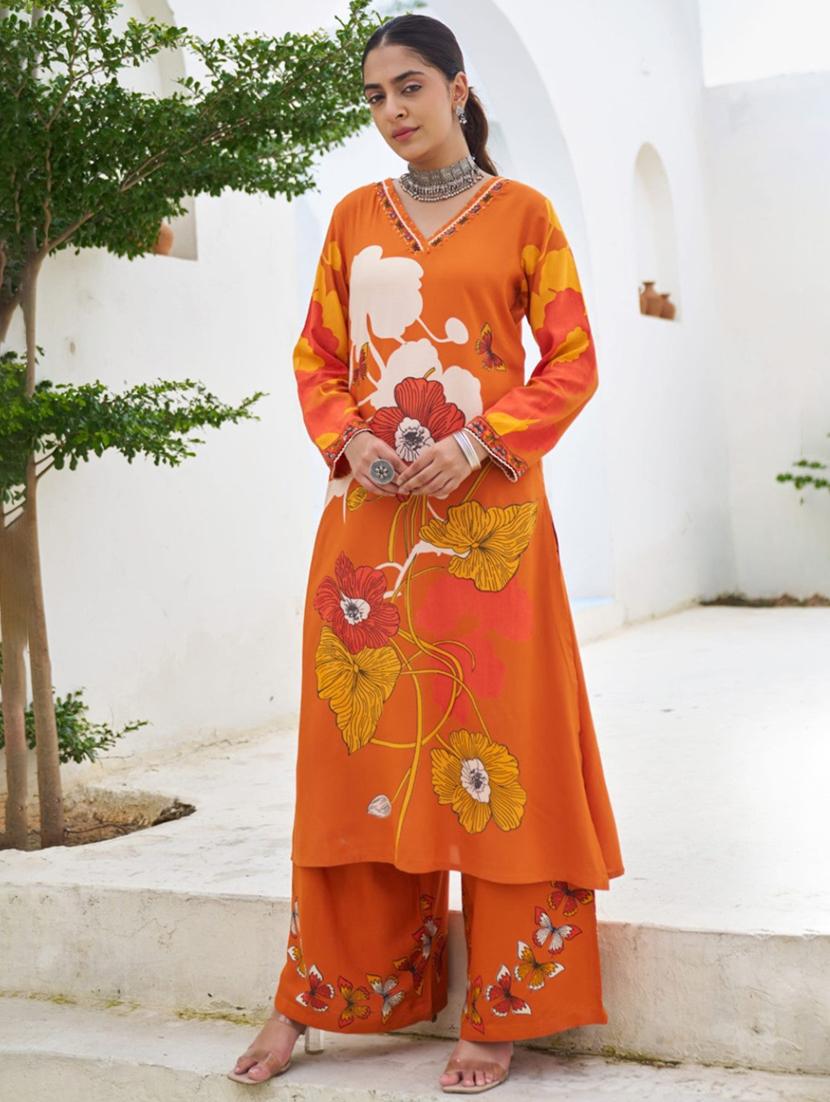 women floral printed long sleeve kurta palazzo set - 22060861 - Standard Image - 2