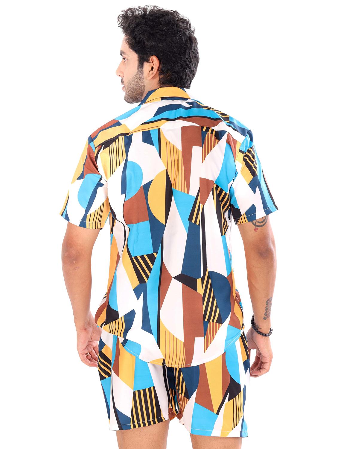 men printed shirt and shorts loungewear set - 22060892 - Standard Image - 2