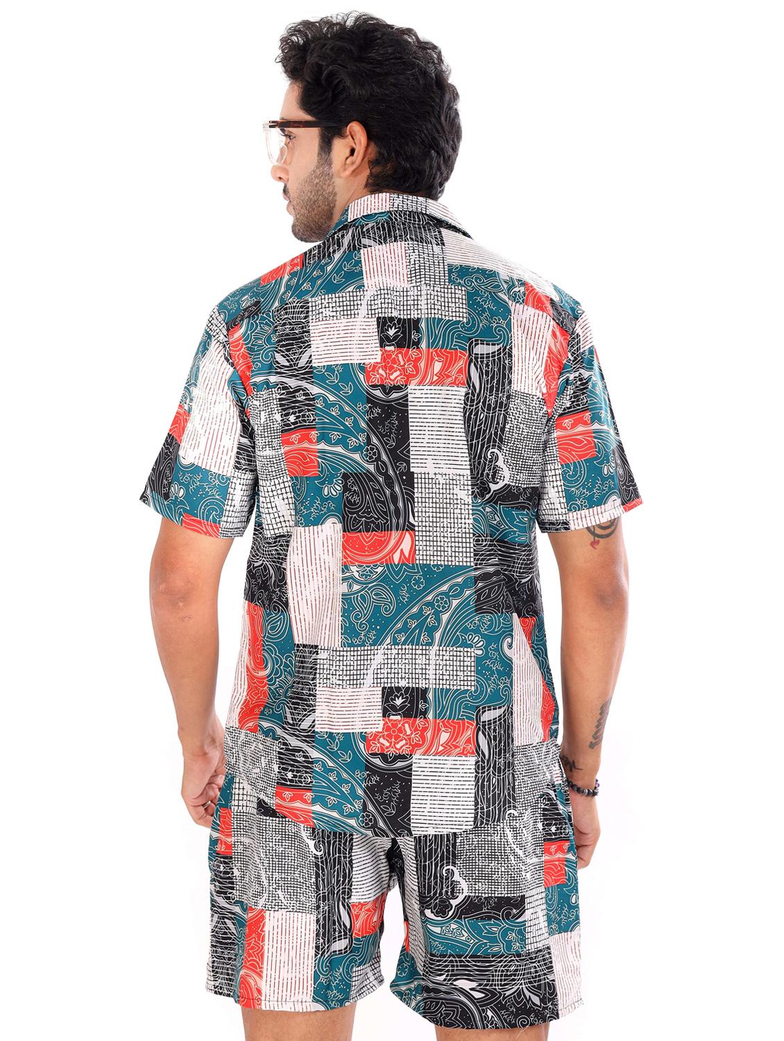 men printed shirt and shorts loungewear set - 22060893 - Standard Image - 2