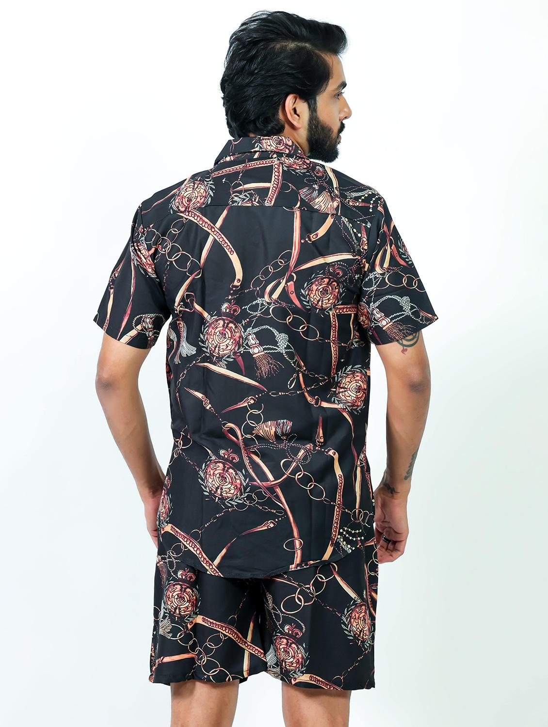 men printed shirt and shorts loungewear set - 22060894 - Standard Image - 2