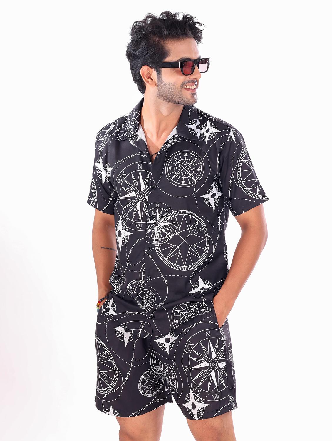 men printed shirt and shorts loungewear set - 22060898 - Standard Image - 2