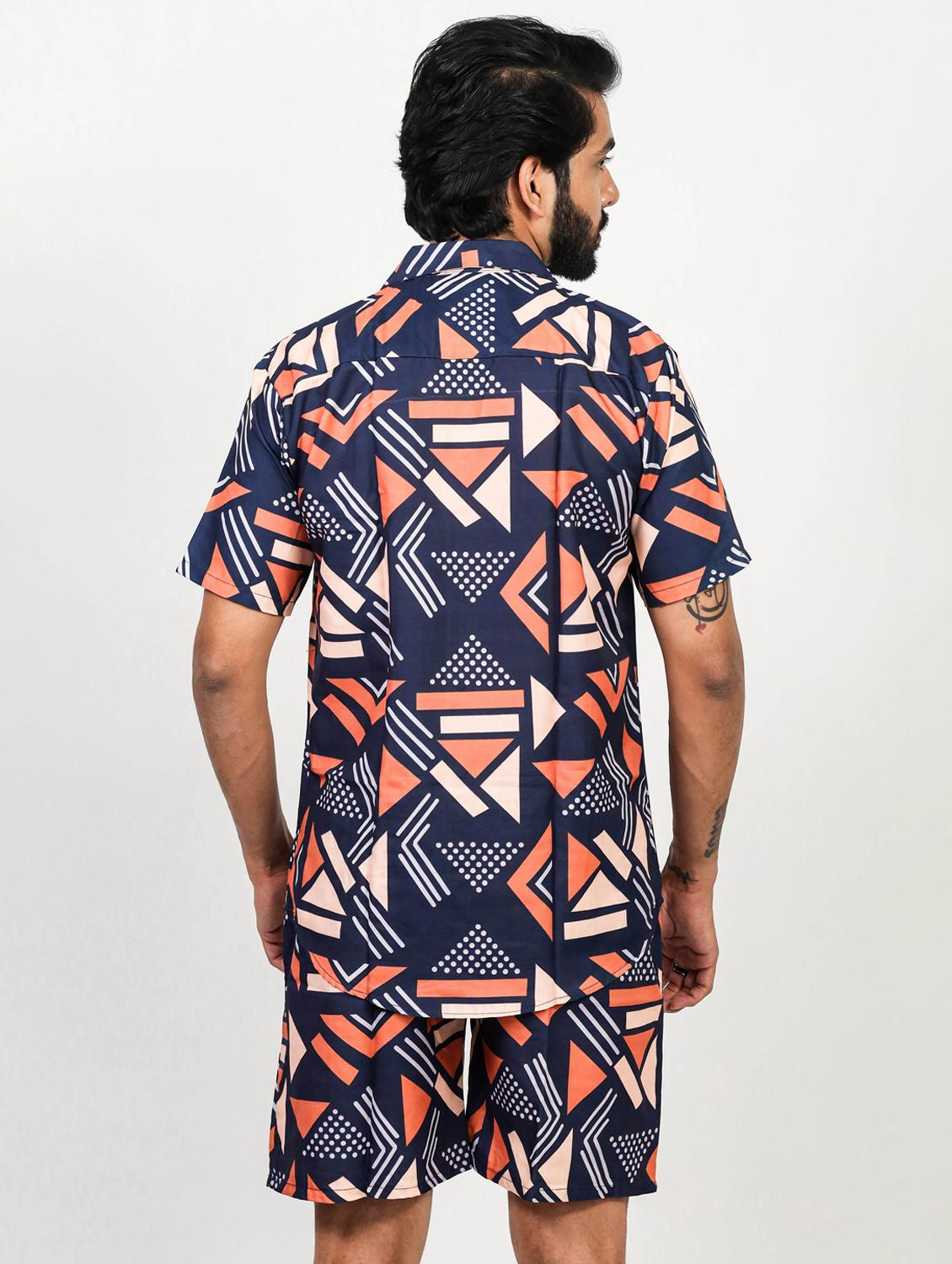 men printed shirt and shorts loungewear set - 22060899 - Standard Image - 2