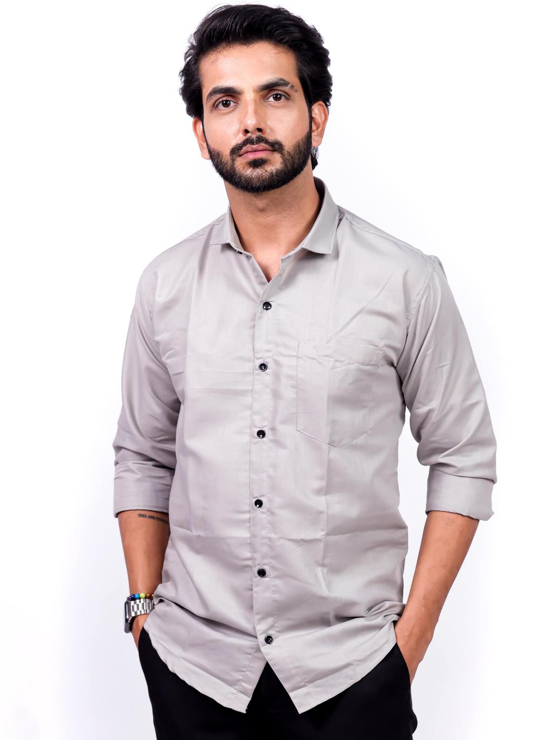men solid collared long sleeve regular fit shirt - 22060933 - Zoom Image - 0