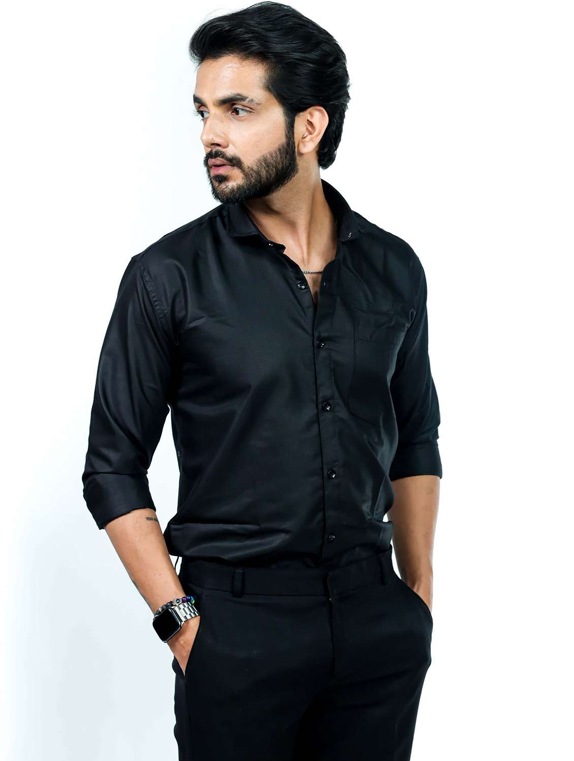 men solid collared long sleeve regular fit shirt - 22060954 - Standard Image - 2