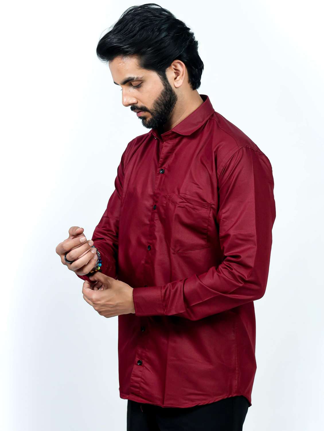 men solid collared long sleeve regular fit shirt - 22060956 -  Standard Image - 2